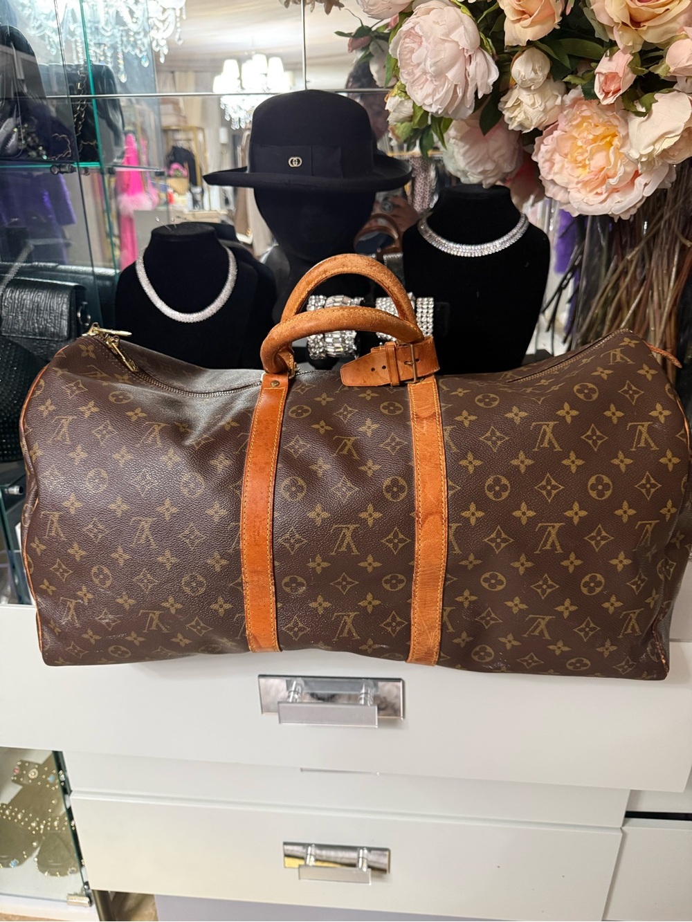 Vintage Louis Vuitton Brown Monogram Keepall Duffle Bag.
